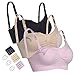 WeTong 3PACK Seamless Maternity Bra, Soft Cotton Nursing Bras Bralette for Breastfeeding with Extra Bra Extenders & Clips (3-Color) L