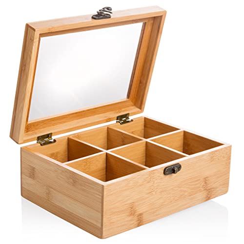 wenco scatola porta tè Bambù con 6 Scomparti – porta bustine Spazio per 10 bustine di per scomparto – Organizer e Infusi – Contenitore Elegante per Cucina