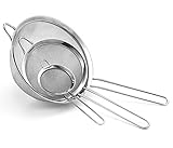 Stainless Steel Set of 3 Fine Mesh Strainer All Purpose Extra Deep Wire Colander Sieve for Superior Baking and Cooking Preparation (3 Pack Deep)