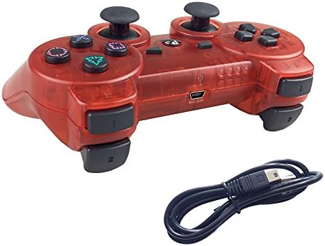 Deloke Wireless Bluetooth Controller For PS3 Double Shock - Bundled with USB charge cord (Clear Red)