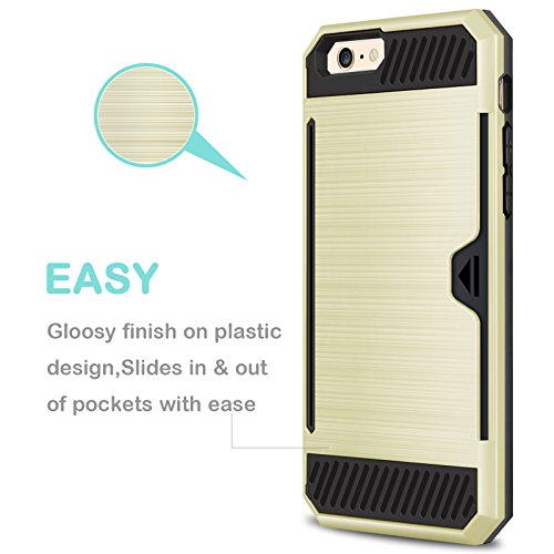 iPhone 6 Case, TILL(TM) Impact Resistant Protective Shell iPhone 6S Wallet Cover Shockproof Rubber Bumper Case Anti-scratches Hard Cover Skin with Card Slot Holder for iPhone 6 6S 4.7 inch-Gold