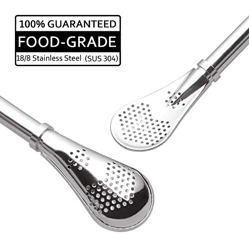 GFDesign Yerba Mate Bombilla Gourd Drinking Filter Straws Stirrer Food-Grade 18/8 Stainless Steel - Set of 2 with 2 Cleaning Brushes - 7.5 Inches Long - Thumbnail 3