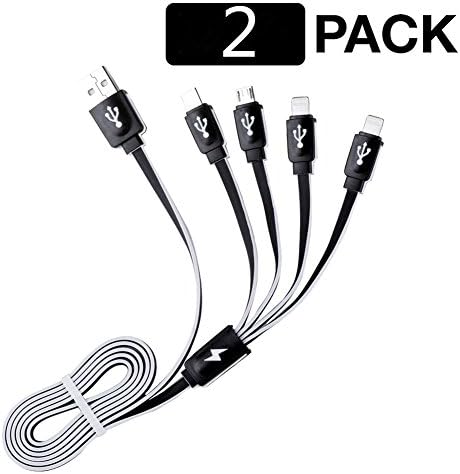 Multi charger, [2 Pack] Fontar 4 in 1 Premium Multiple USB Charging Cable Adapter Connector with Two Lightning Cable / Micro USB / USB Type C for iPhone 7 7Plus 6 6 Plus, Macbook, Android Phones