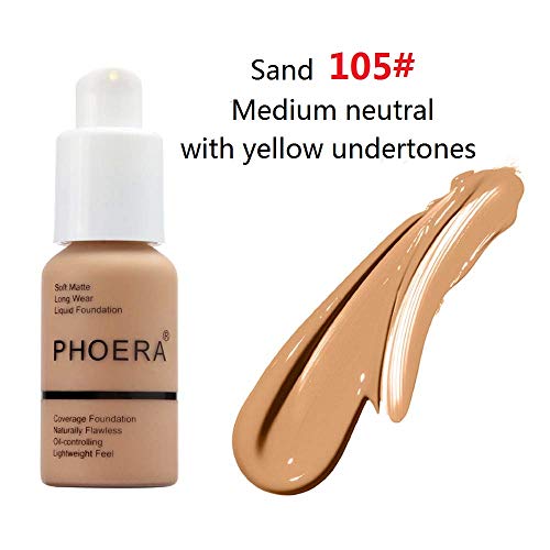 PHOERA Concealer Foundation,Matte Oil Control Concealer Foundation Cream,Long Lasting Waterproof Matte Liquid Foundation (Sand105) - Thumbnail 5