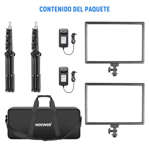 NEEWER 13" LED Video Light Panel Lighting Kit, 2 Pack Dimmable Bicolor Soft Lights with Light Stand, 8000mAh Built-in Battery, 3200K~5600K CRI 97+ 2400Lux for Gaming/YouTube/Photography