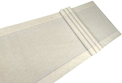 Dining Table Runner Cotton Flax,Table Runner, Farmhouse Table Runner,Rustic Table Runner-16x72-Natural-Hemstitched-Extra 2 inches Wider Than 14 inch Runners-Handcrafted with Hemstitch Detailing