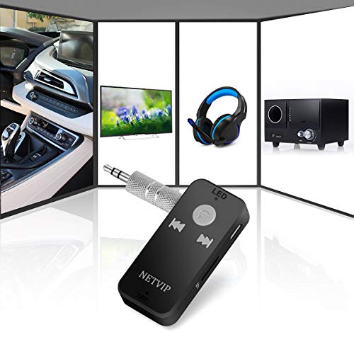 Bluetooth Receiver Wireless Car Audio Adapter, Hands-Free Audio Receiver & Mini 3.5mm Aux Audio Adapter Car Kits for Headphones/Speakers/Home Streaming Music Stereo Sound System TF/SD Card Supported