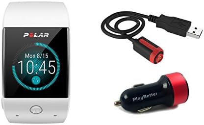 Polar M600 (White) GPS Sports Smart Watch with Wrist-Based Heart Rate Bundle with PlayBetter USB Car Charging Adapter