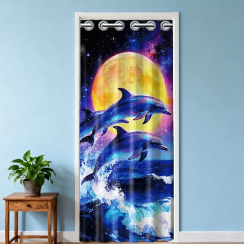 CONCHLERY Vibrant Colors Dolphins Pattern Door Curtain Waves Pattern Doorway Curtain Folding Room Divider Curtains for Home Restaurant Door Decor, 78x39 Inch at Amazon