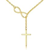 LiteVibe 14K Gold Cross Necklace for Women Medium Infinity Dainty Crucifix Pendant Chain Necklace Minimalist Gold Chain