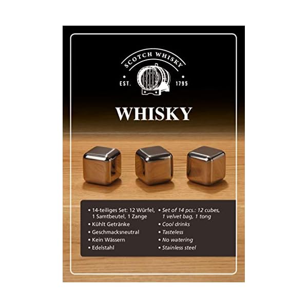 WOMA Whisky Steine Set I 12 Edelstahl Kühlwürfel inkl. Zange, Samtbeutel & hochwertiger Holzbox I Wiederverwendbare Eiswürfel für Whiskey Wodka Gin Rum Tequila & Cocktails – Bild 5