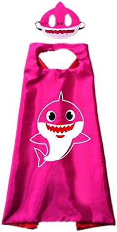 shengo The Set of Baby Shark Satin Cloak and Shark Baby Felt Mask, Baby Shawl Costume,Shark Theme Set Matching for Kids,Theme Birthday Party Supplies Children's Day Cape Cosplay Robe,Rose red
