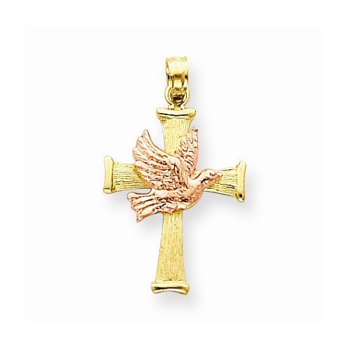Download Solid 14k Two tone Dove Cross Crucifix Pendant (29mm x 18mm)