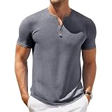 Aoysky Men's Henley Shirt - Short Sleeve, Button-Up, Loose Fit Casual Tee In 95% Cotton & 5% Spandex - View #7