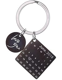 Personalised Custom Engraved Calendar Date Engraved Message Stainless Steel Keyring & Keychain Memorial Keepsake Anniversary Gift (Black)
