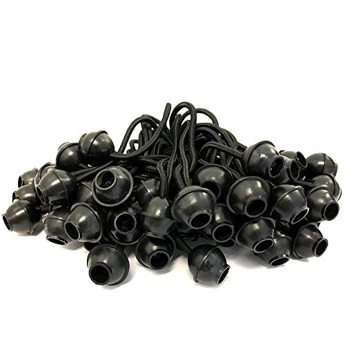 Premium Elastic Ball Bungee Cord, 6-Inch, Black, 100-Piece Tie Down Strap and Fully Enclosed Balls 6 INCH Length Stretches Rubber Canopy Tarp Ties (Black 100 Qty.)