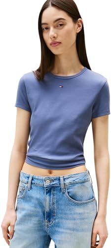 Tommy Jeans Femme Tjw Slim Essential Rib Ext Dw0dw17383 T-Shirt S/S, Grey (Blue Moment), 3XL Grande Taille EU