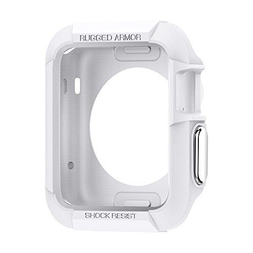 Spigen Rugged Armor Apple Watch Case 38mm with Resilient Shock Absorption and 2 Screen Protectors Included for 38mm Apple Watch Series 2 / 1 / Original (2015) - White