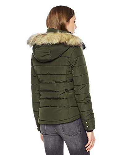 Royal Matrix Women's Heavy Short Quilted Puffer Coat with Removable Faux Fur (Kaki, 8)
