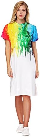 OYABEAUTY Women's Short Sleeve Casual Tshirt Dress Galaxy Print Split Dress