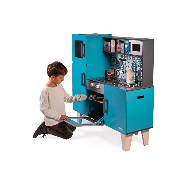 Janod - Wooden Play Kitchen Lagoon Maxi with Fridge and Microwave Oven - Pretend Play Toy Kitchen - 15 Accessories… – Bild 5