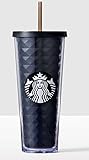 Starbucks Black Faceted Acrylic Cold Cup 24oz Acrylic Cup & Straw 2016