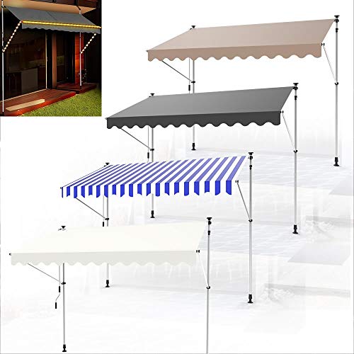 Melko Klemmmarkise mit LED Beleuchtung 200 cm breit Grau Balkomarkise ohne Bohren Sonnenschutz Terrassenüberdachung – Bild 3