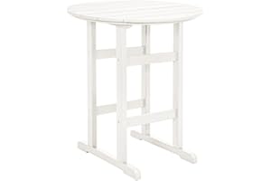 Sundale Outdoor Adirondack Round Bar Table, 39 Inch Height Patio Large Pub Table for 4, All Weather HDPE High Top Bistro Counter Tabl for Outside Deck Porch Balcony Poolside (White)