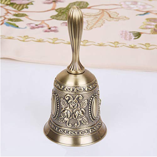Hand Bell, Classic Metal Loud Call Bell Traditional School Library Alarm Hand Bell for Reception Dinner, Last Order, Hotel Service, Meditation Prayer, Pet Feeding and Home Decoration (Gold)