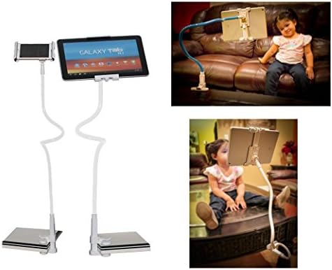 Universal Flexible Long Arm Tablet &amp; Cellphone Holder Support 360-degree Rotating With Gooseneck Mount Clip-on Holder Kit Hands Free Tablet Mount for Bed, Car, Desktop, Chair holder for (White/White)