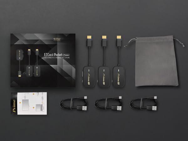 EZCast Pocket Prime Wireless HDMI – 1 transmisor y 2 receptores | Plug & Play, Wi-Fi 5GHz, extensor HDMI portátil para laptop, TV, proyector y gaming – rango de 80 m, salida 1080P