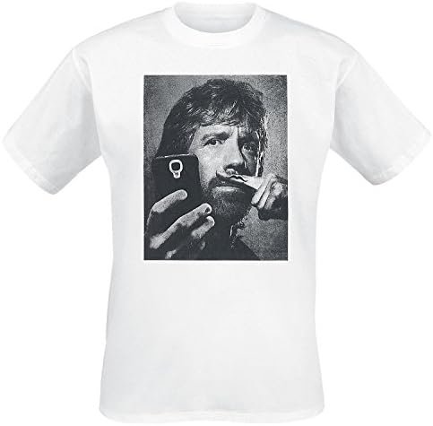 Chuck Norris Selfie Men's T-Shirt Moustache Finger Print | Large | White