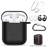 DZANHOT AirPods Case 7 in 1 Airpods Accessories Kits Protective Silicone Cover and Skin for Apple Airpods Charging Case with Airpods Ear Hook Grips/Airpods Staps/Airpods Clips/Skin/Tips/Grips Blcak