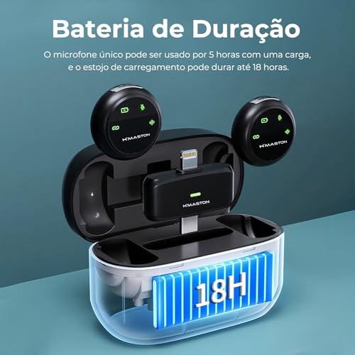 Microfone Lapela Microfone de Lapela Sem Fio Receptor 2 em 1 para Cancelamento Duplo de Ruído Compatível com iPhone Lightning Tipo-C
