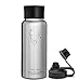 Swig Savvy Sports Water Bottle, Vacuum Insulated Stainless steel, Double Wall, Wide Mouth 2 Leakproof Lid, Travel Thermos - 30oz (Silver)