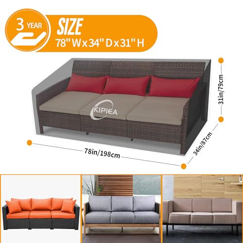 Kipiea Patio Sofa Cover, Heavy Duty 600D Outdoor Couch Cover Waterproof Winter, 3-Seat Patio Furniture Cover Loveseat, Outdoor Sofa Covers with Anti UV and No Tears, No Fading (78" W x 34" D x 31" H)