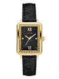 GUESS Factory Women's Black and Gold-Tone Rectangle Watch, NS