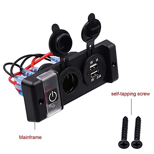 Dual USB Charger Socket Panel,elecfan Waterproof 12V 3.1A Cigarette Lighter Adapter with Switch for Car Boat Marine Vehicle Motorcycle ATV for iPhone XS Max/XR/7/8 Samsung Galaxy Note 9 - Black
