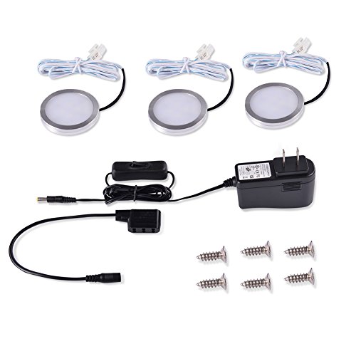 LED Puck Lights, LEDGLE 2W Under Cabinet Lighting, 3pcs Panel Lights for Closets, Bookshelf, Kitchen Lighting, Warm White