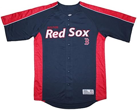 BIG &amp; TALL BOS RED SOX Mens Athletic Dri Fit Button Down Baseball Shirt XXL Dark Blue
