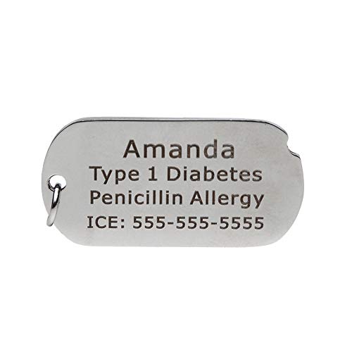 Stainless Steel Medical Alert ID Dog Tag Necklace for Men and Women 24 inch Free Engraving - Thumbnail 2