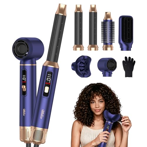 UKLISS Seche Cheveux Hair Styler 6 en 1,Diffuseur Cheveux Bouclés, Fer à Boucler à Air de 30 mm,LCD Affichage de la Température,Air Styler Multifonctionnel 1000w,Pour Lisser, Boucler les Cheveux