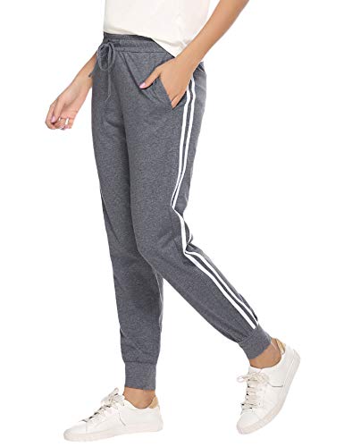 Hawiton Women Active Pants Drawstring Yoga Jogger Workout Sportwear Sweatpants with Pockets (Dark Grey, S)
