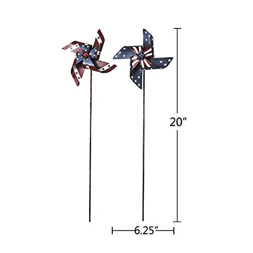YK Decor 2pcs Patriotic Stars and Stripes American Flag Pin Wheels Wind Spinners 4th of July Yard Garden Decor (20")