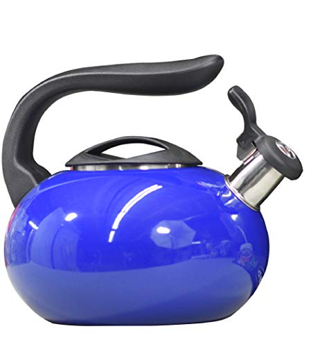 2.8 Quart Tea Kettle, Food Grade Tea Kettles Stovetop, Whistling Tea Pots for Stove Top, Anti-Rust Stainless Steel Water Kettle with Thumb Press Cover and Lid, 12 Cup Blue Tea Kettle Pot