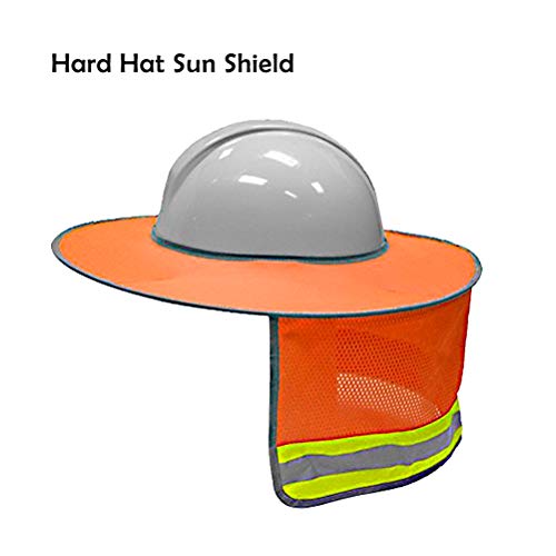 Hard Hat Sun Shield,Full Brim Mesh Neck Sun Shade Protector High Visibility,Reflective(Hard Hat Not Included) by Shellvcase (1, Orange)