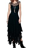 ACEVOG Women's Sexy Sleeveless Floral Lace Tiered Long Irregular Party Dress