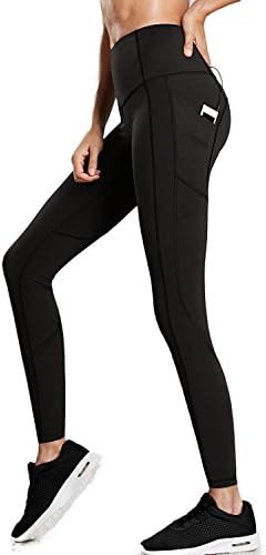 ZINDAX Women's High Rise Yoga Pants With Side Phone Pockets Stretchy Tummy Control Capri Workout Leggings With Non-See Through Fabric (Medium, Black)