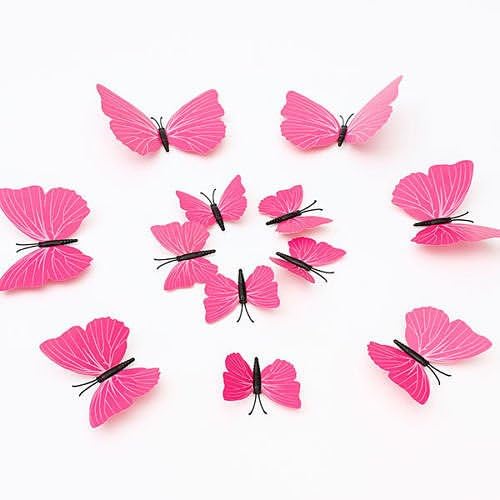 New 12PcsX 1Color Art Decal Girls Home Room Wall Stickers 3D Butterfly Decorations Decors "Red Color" Set45