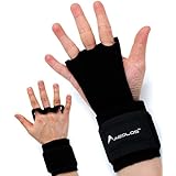 AEOLOS Leather Gymnastics Hand Grips with Wrist Wraps, Great for Gymnastics, Crossfit WODs, Pull Ups, Chin Ups, Kettlebell Training and Power Lifting|Free Carry Bag â€¦ (Black, Small)